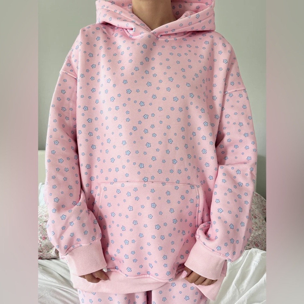 Sunkissed Coconut Light Pink Lilo Blue Floral Oversized Hoodie Size XL